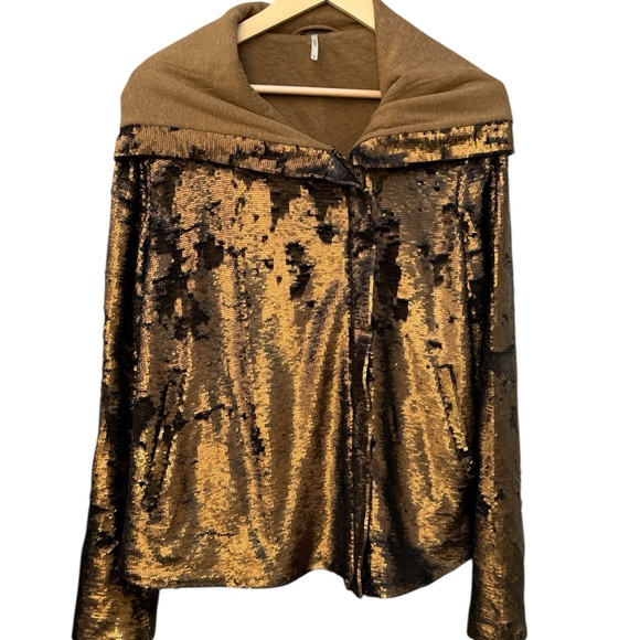 Gold Sequin Jacket Free People size M - Picture 3 of 12